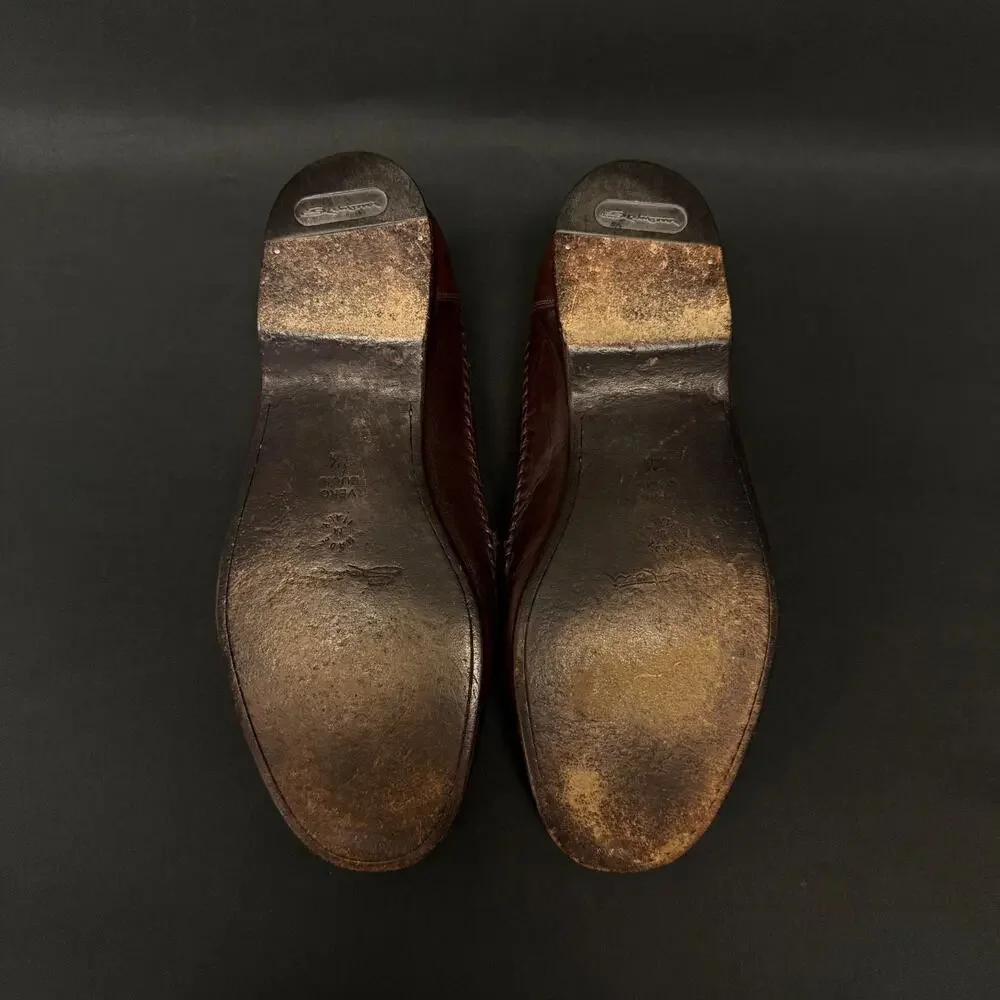 Santoni Vero Cuoio Loafers Mens 7.5D Brown Tassle Woven Italy Leather Dress Shoe